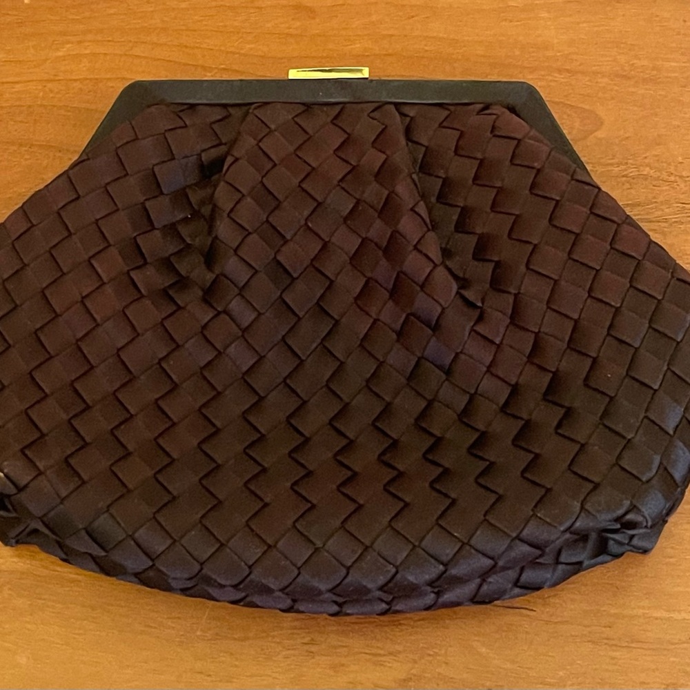 Bottega Veneta Black Satin Vintage Clutch w/rhinestone clasp